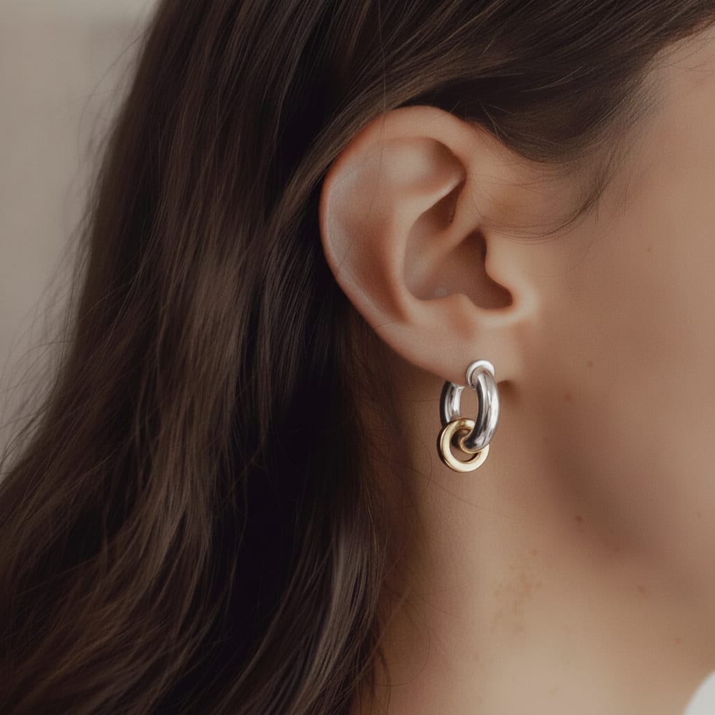 Two Tone Classic C Dual Ring Hoop Earrings